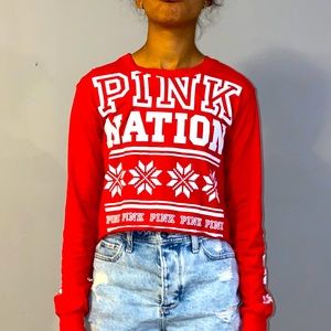 EUC PINK red holiday long sleeve T Shirt.